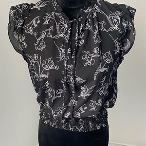 Elegant Black and White Floral Blouse